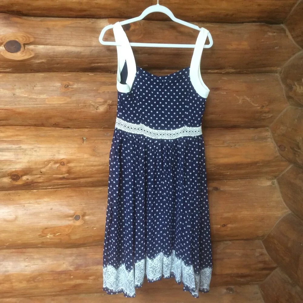 Ryu Anthropologie Blue/White Polka Dot Lace Vintage Inspired Swing Dress Large - Picture 5 of 6